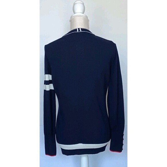 Marina Yachting Size S Navy Blue/Red White Button Front Wool Blend Cardigan - Picture 4 of 10